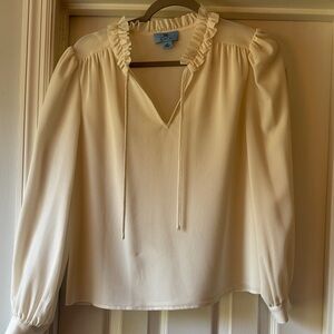 CeCe Cream Ruffle Neck Blouse